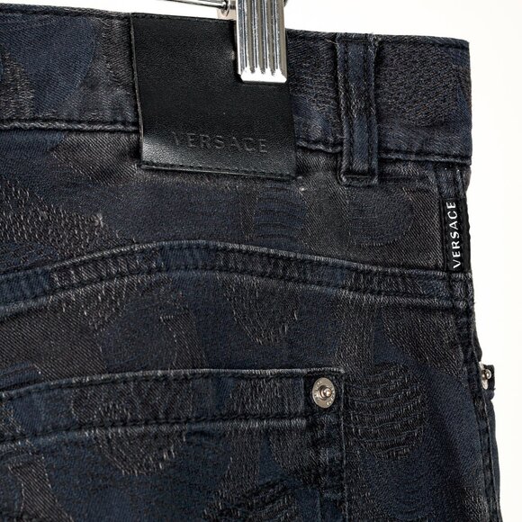 Versace Cody Navy & Black Jacquard Slim-Fit Jeans - Picture 9 of 16
